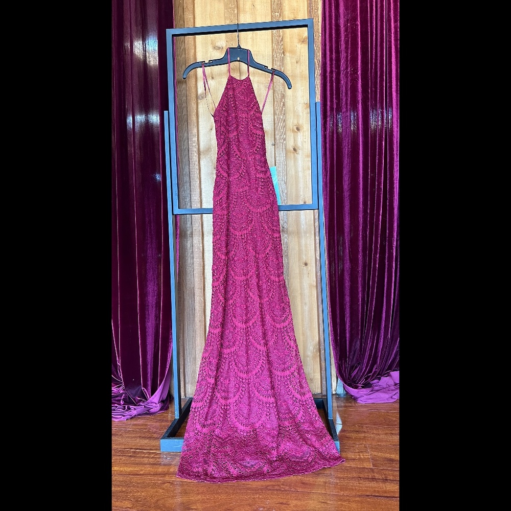 Burgundy colored evening gown